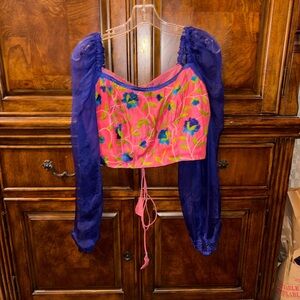 Vintage Handmade Floral Pink and Purple Women's Crop Top